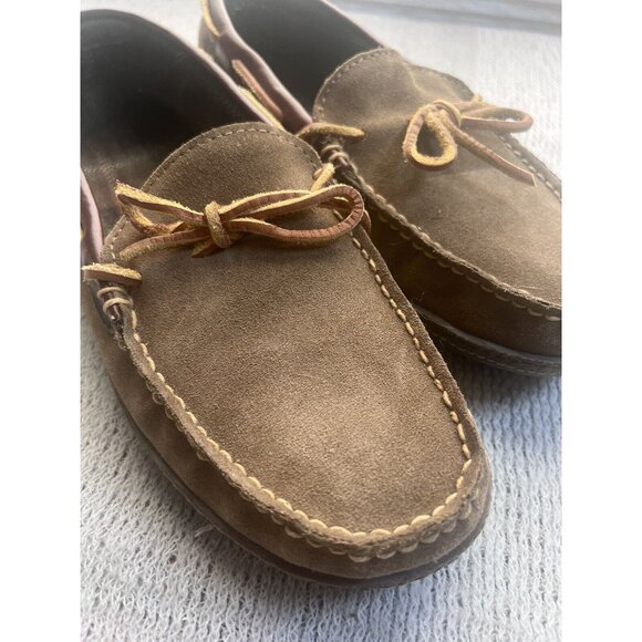 L.L Bean Mens SZ 9 Medium Handsewn Slippers Flannel Lined Tan Slip On Leather - Picture 3 of 12